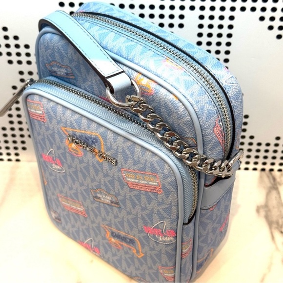 Michael Kors Medium Jet Set Travel NS Chain Xbody Bag Light Sky Multi